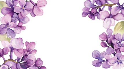 Sticker - Watercolor lilac flower frame on a white background for design purposes