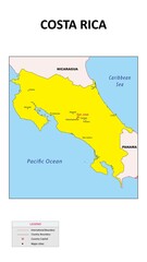 Wall Mural - Costa Rica Map. Major cities in Costa Rica. Political map of Costa Rica with border and neighbouring countries.