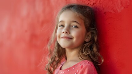 Canvas Print - Girl portrait on vintage red wall