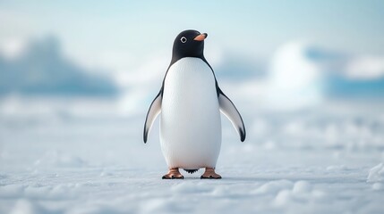a charming penguin standing on a snowy landscape, showcasing the beauty of arctic wildlife in a sere