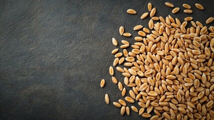 A close-up view of scattered golden seeds on a dark surface, showcasing their natural texture and organic beauty.