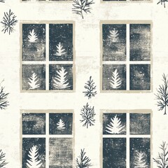 Wall Mural - Vintage Winter frosty window pattern on vintage beige fabric background, seamless repeating pattern, textile print style, minimal, Winter design, seamless frosty window pattern, home decor,