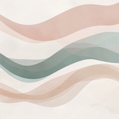 Wall Mural - Abstract background with wavy lines in soft pink and green on a white background.