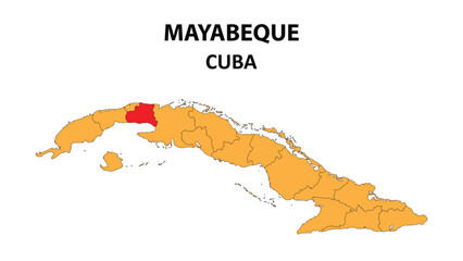 Wall Mural - Mayabeque Map is highlighted on the Cuba map with detailed state and region outlines.