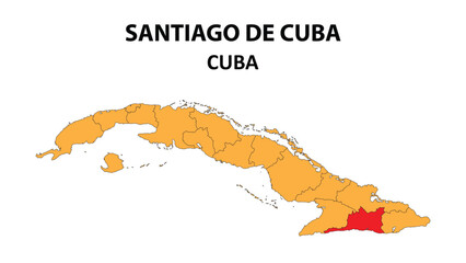 Canvas Print - Santiago de Cuba Map is highlighted on the Cuba map with detailed state and region outlines.