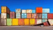 © practice  - A port devastated by the aftermath of a powerful storm, with damaged containers and signs of the disaster