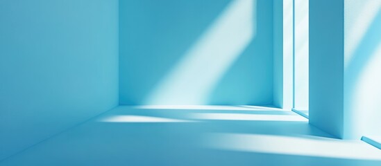 Poster - 3D rendering of a minimalistic abstract light blue background suitable for product presentation featuring shadows and light effects