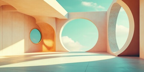 Sticker - Abstract modern architecture backdrop featuring an empty open space interior 3D rendering