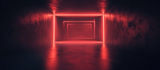 Poster - 3D rendering of a dark tunnel illuminated by light at the end