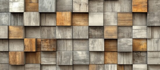 Wall Mural - 3D rendering of wooden panels stacked in light grey and brown tones for a bright grunge background