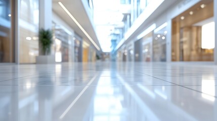 Poster - 3D rendering of an abstract blurred luxurious shopping mall interior with retail stores for background use