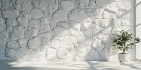 Poster - 3D rendering of a white stone wall in a building interior or exterior