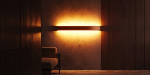 3D rendering of a glowing wall lamp in an interior space