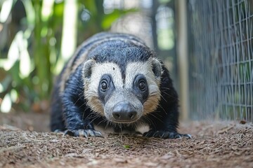 Wall Mural - A Close-up Portrait of a Black-and-White Bearded Pig