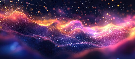 Poster - Glowing particles stars and a sparkling flow create an abstract background in a 3D cartoon rendering with glitter
