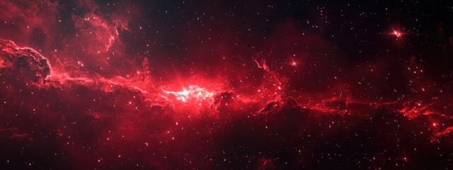 Aufkleber - Space scene in a 3D cartoon rendering featuring a panorama of a red universe filled with stars a nebula and a galaxy