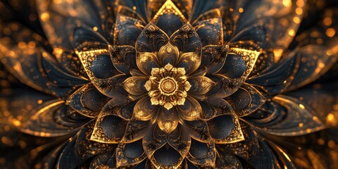 Poster - Beautiful mandala in a 3D cartoon rendering Abstract fractal shapes and patterns Infinite universe with a mysterious psychedelic relaxation design Dynamic flowing natural forms Sacred geometry