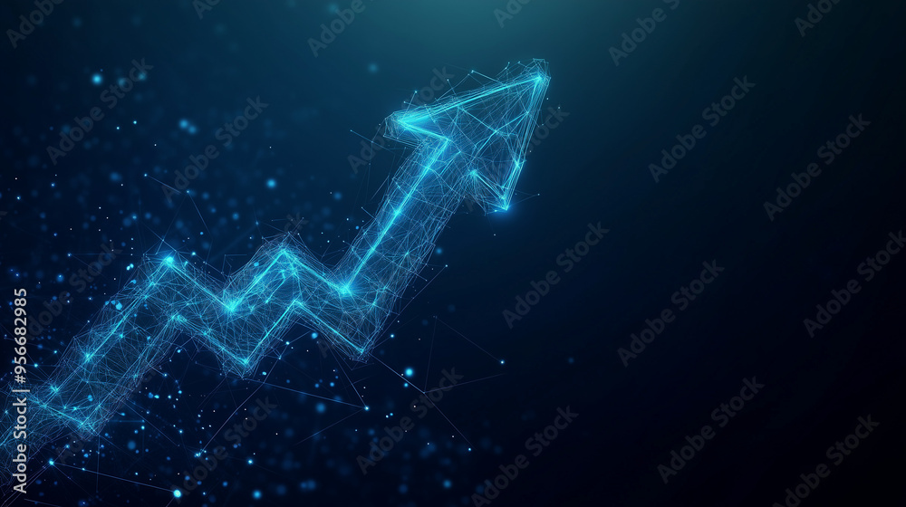 digital growth chart with an upward pointing arrow visualizes the ...