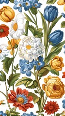 Wall Mural - pottery style flowers illustration poster background