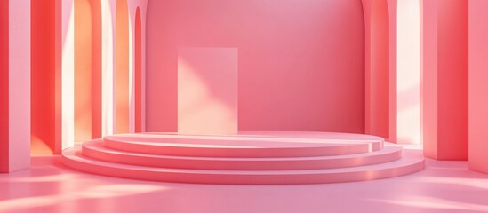 Aufkleber - Abstract pink backdrop featuring a geometric podium shape 3D rendering suitable for product display