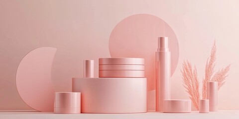 Poster - Minimalistic cosmetic backdrop for product display Geometric design Stand for packaging showcase and beauty products 3D visualization 3D graphic