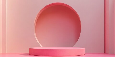 Fototapete - Minimalist 3D pink cylinder podium with abstract geometric shapes Rendered illustration for showcasing products