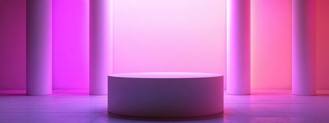 Fototapete - Abstract white 3D space featuring a realistic white cylindrical pedestal podium arrangement
