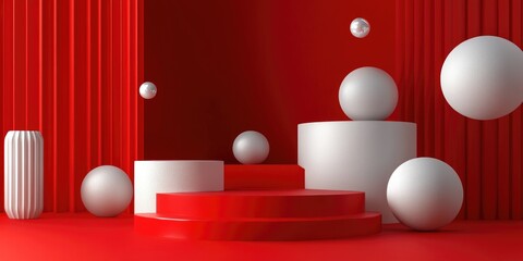 Poster - Abstract podium backdrop for Christmas featuring geometric spheres 3D render