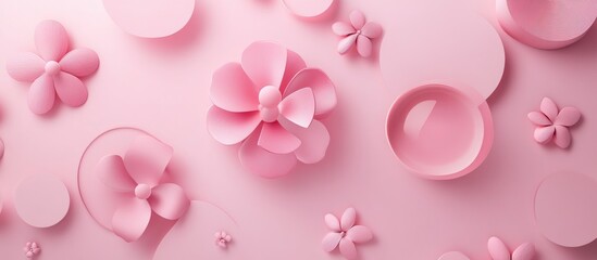 Poster - Abstract pink geometric floral shapes background ideal for 3D product presentation