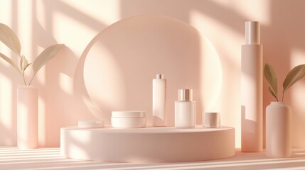 Poster - Podium display mockup for cosmetic items abstract showcase for design 3D rendered illustration