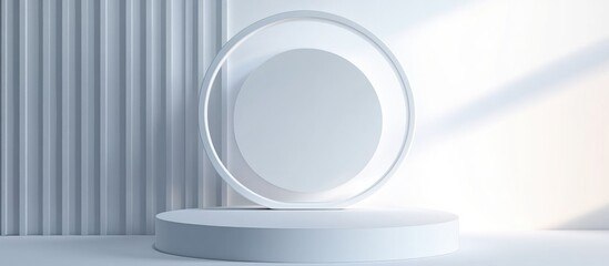 Poster - Winner podium display on a white background with a circular ring representing success Blank product shelf backdrop 3D rendering