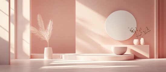 Poster - Pink product display in a minimalist studio setting showcasing 3D rendering