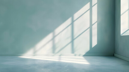 Poster - Minimal abstract light blue background. Shadow and light from windows on plaster wall.