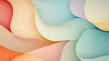 Poster - Pastel colored abstract shapes on a soft gradient background for modern design projects.