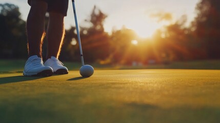 Golfer Putting at Sunset