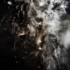 Wall Mural - Abstract fireworks display with smoke trails against a dark night sky.