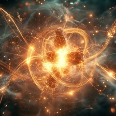 Poster - Abstract glowing energy vortex with swirling particles.