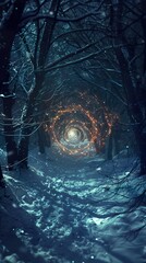 Poster - Enchanted Winter Forest Path with Glowing Lights