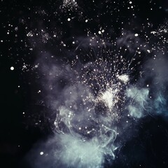 Canvas Print - Abstract image of white and grey smoke with sparkles on a black background.