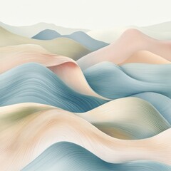 Sticker - Abstract landscape with pastel colored mountains and waves in a soft, dreamy style.