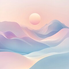 Wall Mural - Abstract mountain landscape with a sunrise in pastel colors.