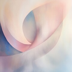 Wall Mural - Abstract painting with soft, flowing lines in pink, blue, and white.