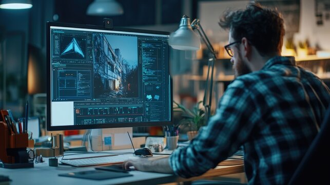 A graphic designer adjusting elements on a computer screen to ensure precise alignment in a digital layout.