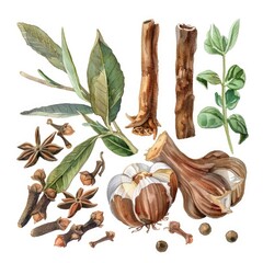 Wall Mural - Aromatic Clove Spice and Essential Oil Illustration for Culinary and Aromatherapy