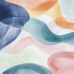 Sticker - Abstract watercolor painting with wavy lines and soft colors.