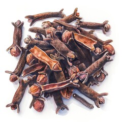 Wall Mural - Aromatic Clove Spice Watercolor Illustration on White Background