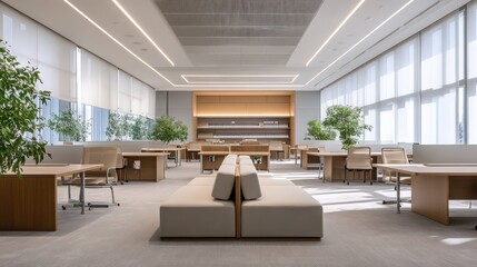 Poster - A government office with a minimalist design, featuring clean lines, neutral colors, and functional spaces that facilitate productivity and efficiency.