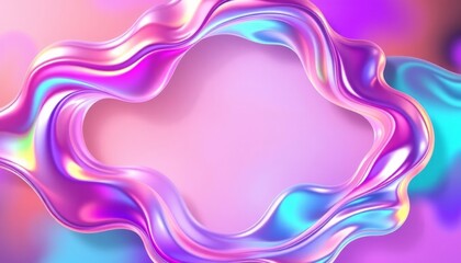 Wall Mural - Fluid liquid background with frame. Holographic foil. Vector illustration, Holographic abstract background with iridescent rainbow gradient, abstract colorful background with space for your text.