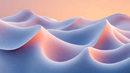 Poster - Abstract image of serene, undulating dunes with a pastel color palette of soft pinks and blues, evoking calmness and tranquility.