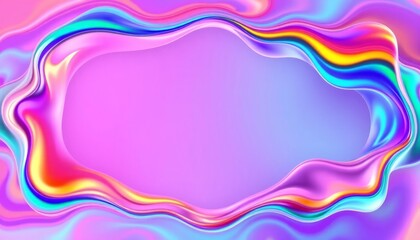 Wall Mural - Fluid liquid background with frame. Holographic foil. Vector illustration, Holographic abstract background with iridescent rainbow gradient, abstract colorful background with space for your text.